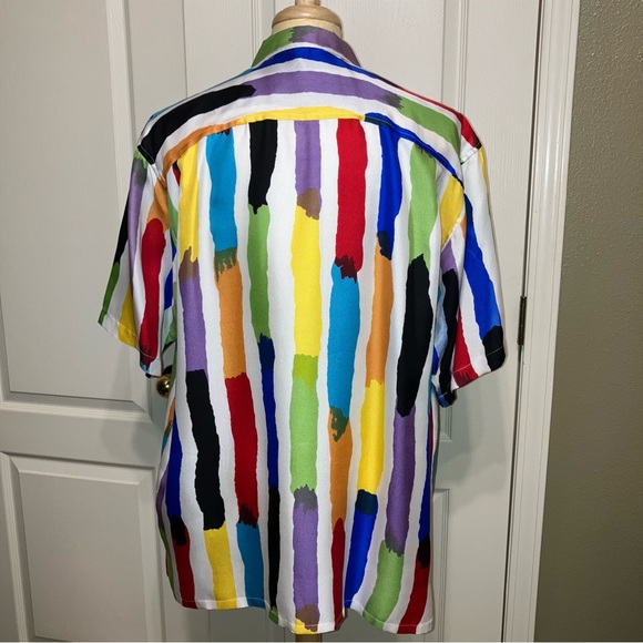 VTG Genelli Silk Shirt MULTICOLOR Paint Design PASTELS - Sz L Excellent! - Picture 7 of 15